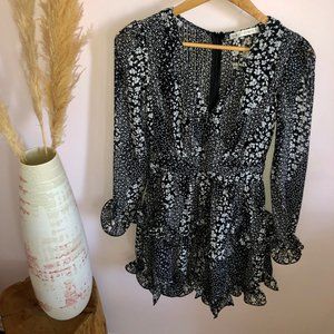 Black floral print ruffle dress